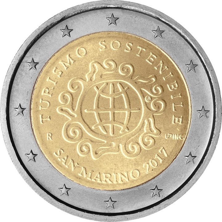 Sanmarīno 2 eiro monēta 'Starptautiskais ilgtspējīga tūrisma gads'