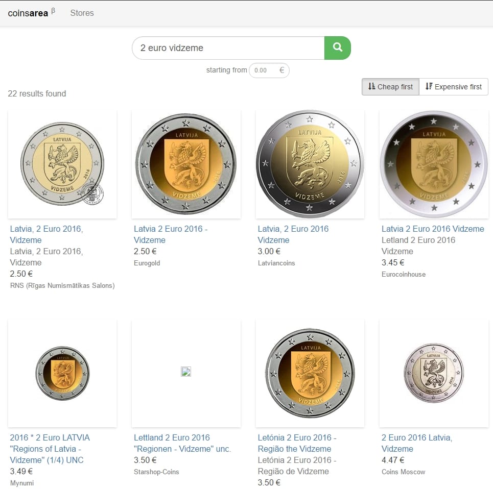 Numismātikas veikalu agregators Coinsarea.com