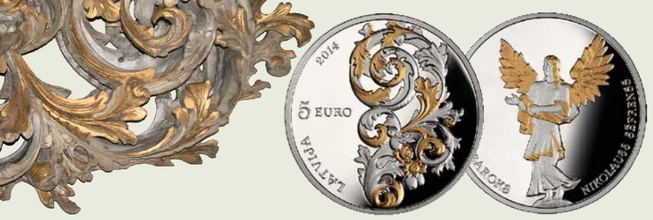 Latvijas sudraba kolekcijas 5 eiro monēta 'Kurzemes baroka', 2014. gads
