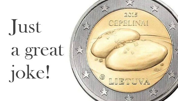 'Kvalitatīvs' joks: Lietuvas 2 eiro piemiņas monēta 'Cepelinai' 2015